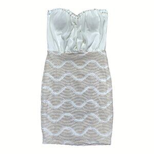 Freesia Strapless White / Cream / Nude Beaded Fitted Dress Size Small